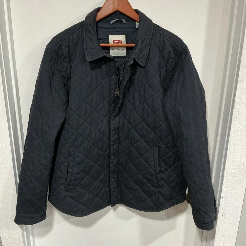 Levi's Men's Diamond Quilted Canvas Jacket, Blue, Large, Zip & Snap, Work, Farm